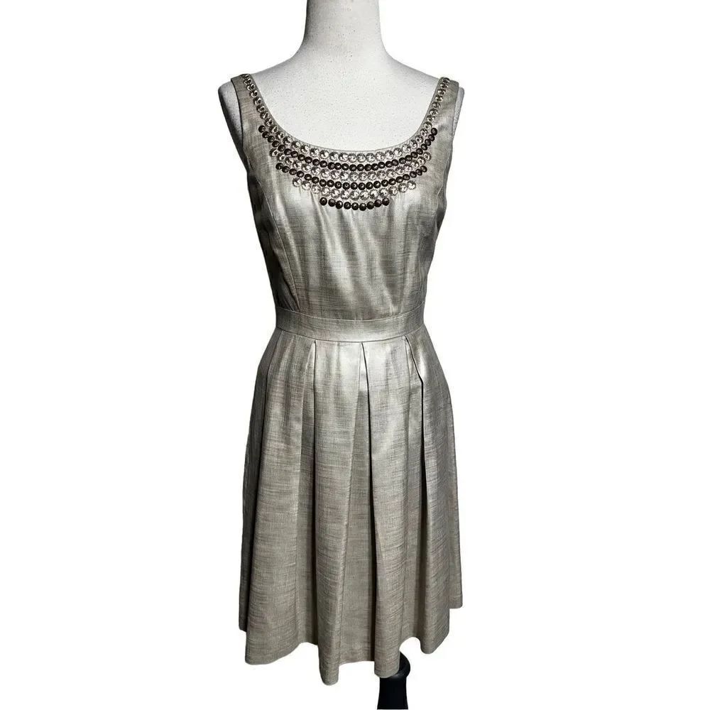 Antonio Melani Sleeveless Princess Metallic Embellished and Pleated Dress Size 2